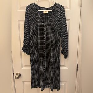Anthropologie Black and White Grid Long Sleeve Dress